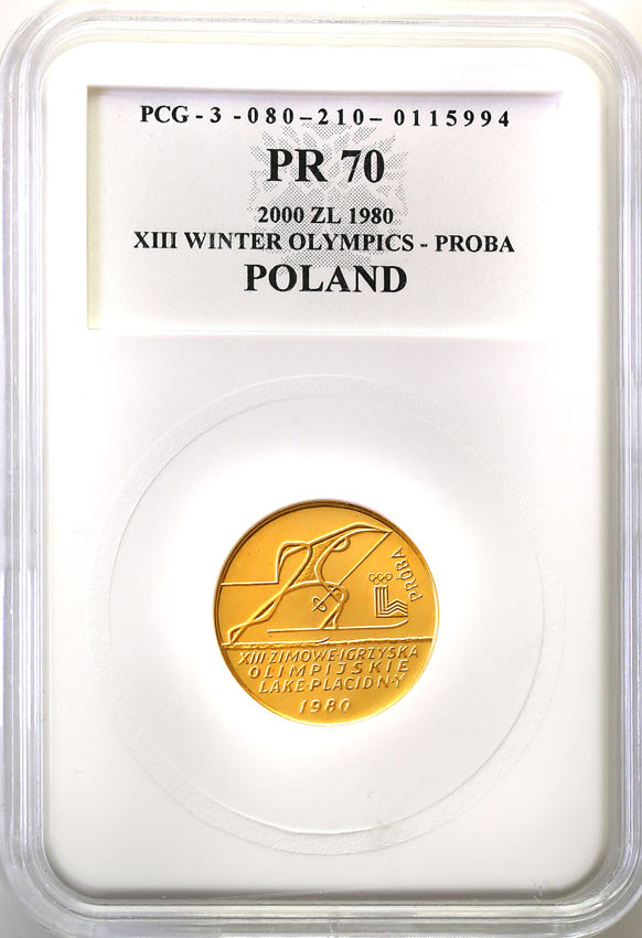 PRÓBA złoto 2000 zł 1980 XIII Zimowe Igrzyska Olimpijskie Lake Placid PCG PR70